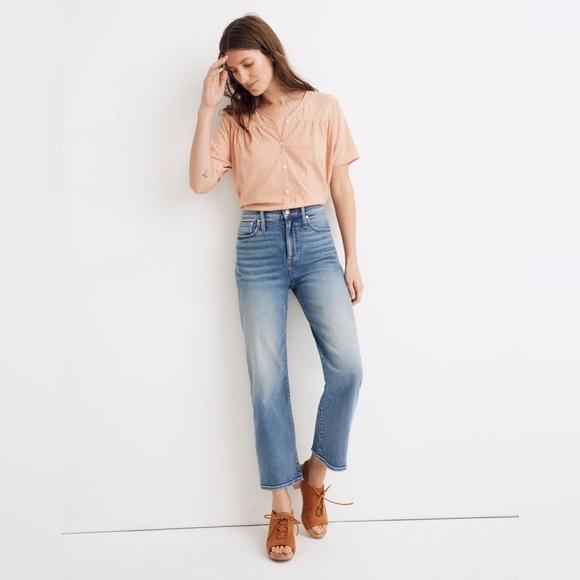 Madewell Slim Wide Leg Crop Jeans 32 14 light wash high rise stretch straight - Picture 4 of 16